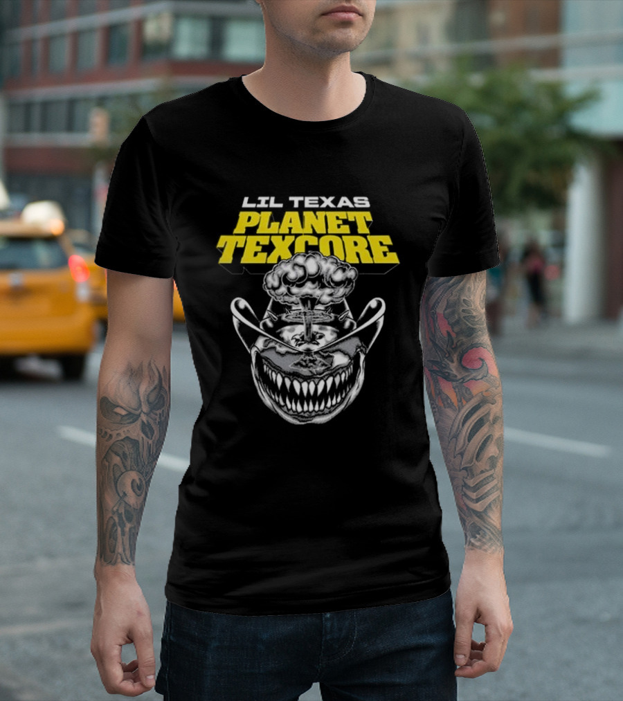 LIL TEXAS PLANET TEXCORE Smiling Skull with Mushroom Cloud and Cowboy Hat T-Shirt