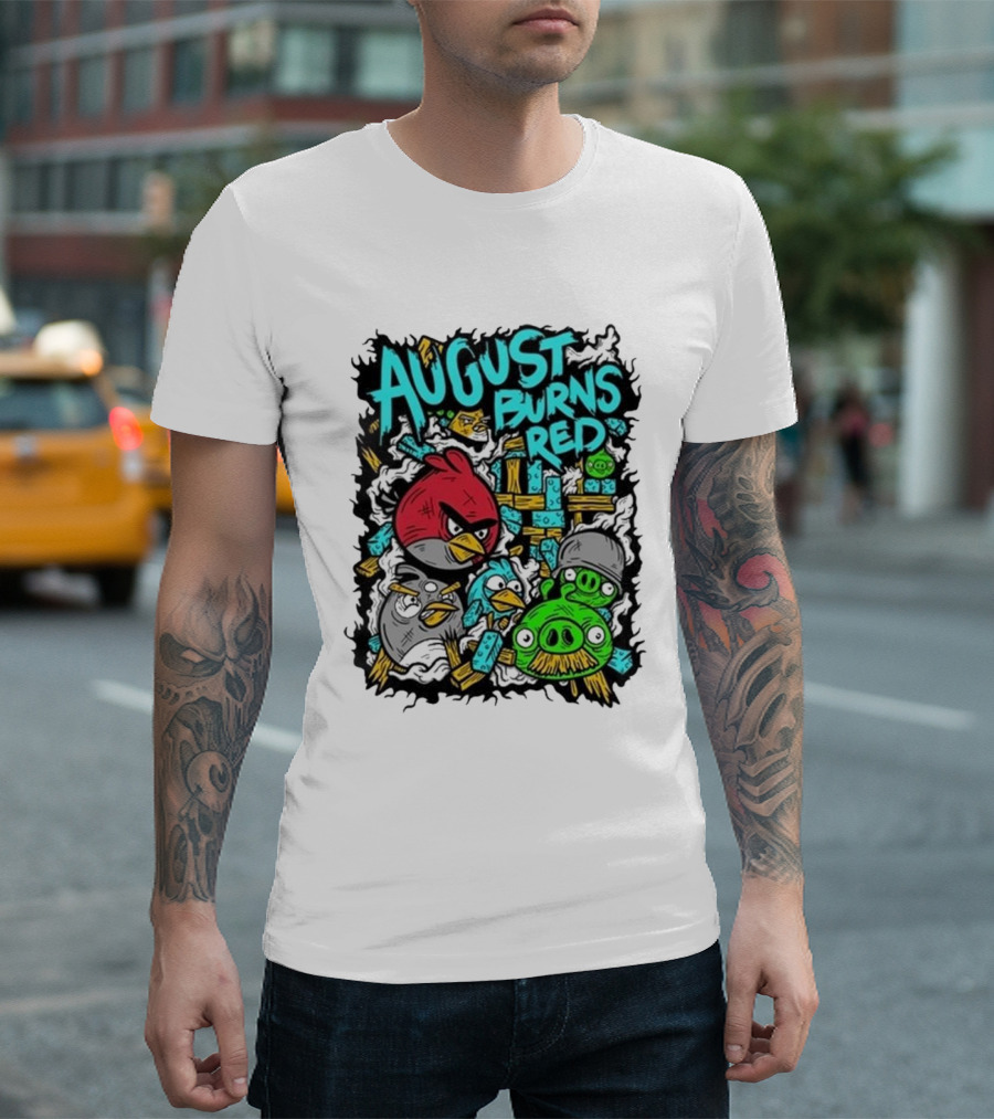 August Burns Red Angry Birds Throwback Collage with Pigs and Birds T-Shirt