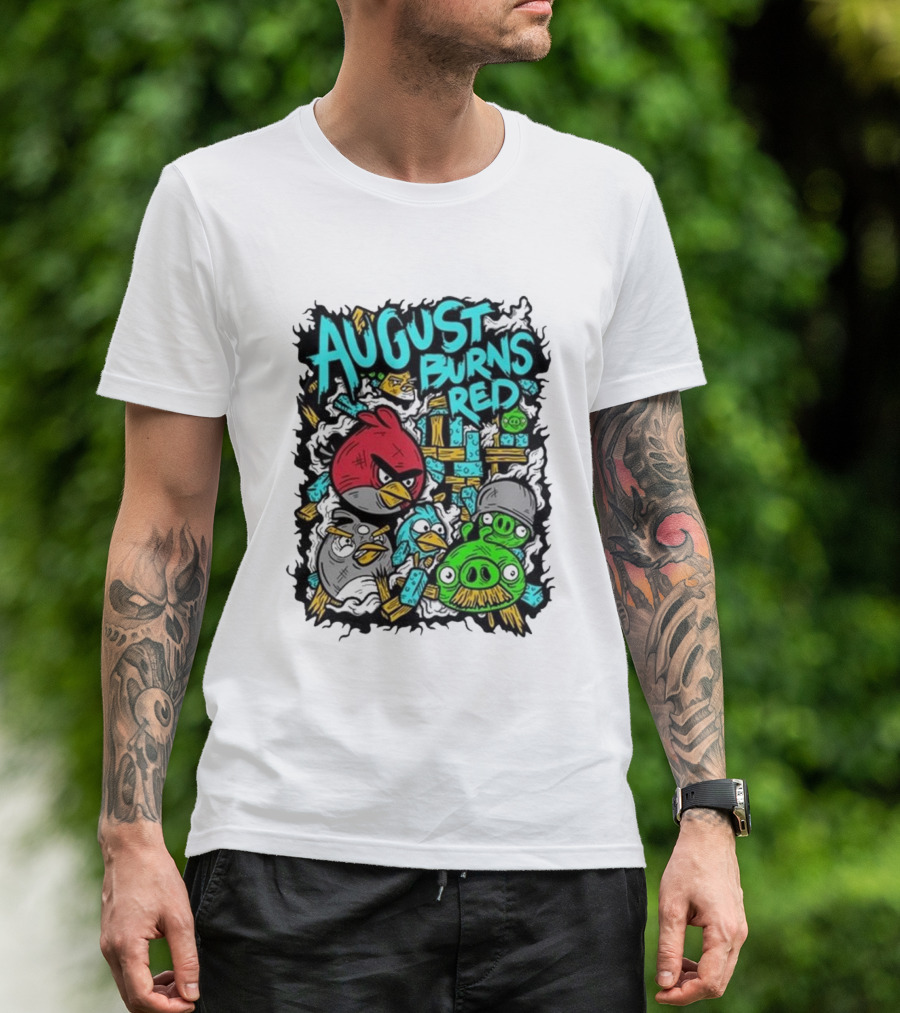 August Burns Red Angry Birds Throwback Collage With Pigs And Birds T-Shirt