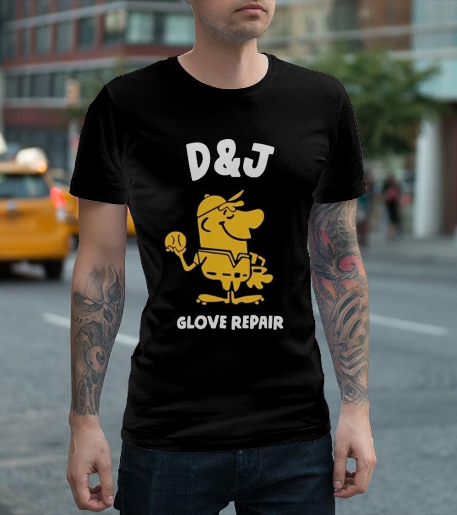 D&J Glove Repair Jimmy Lonetti Baseball Character T-Shirt