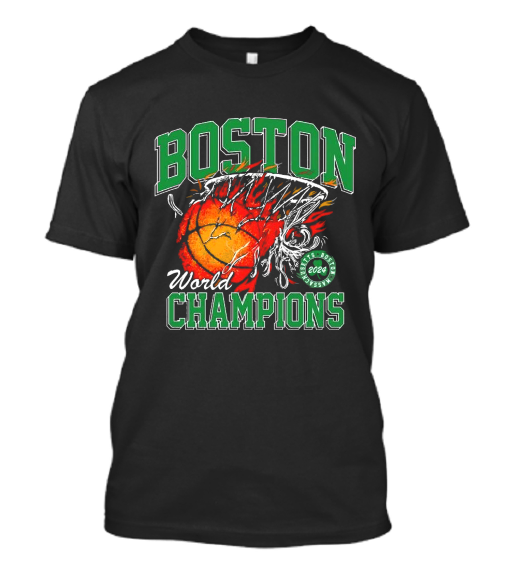 Boston Celtics 2024 World Champions Fire Basketball Burst Through Net T-Shirt