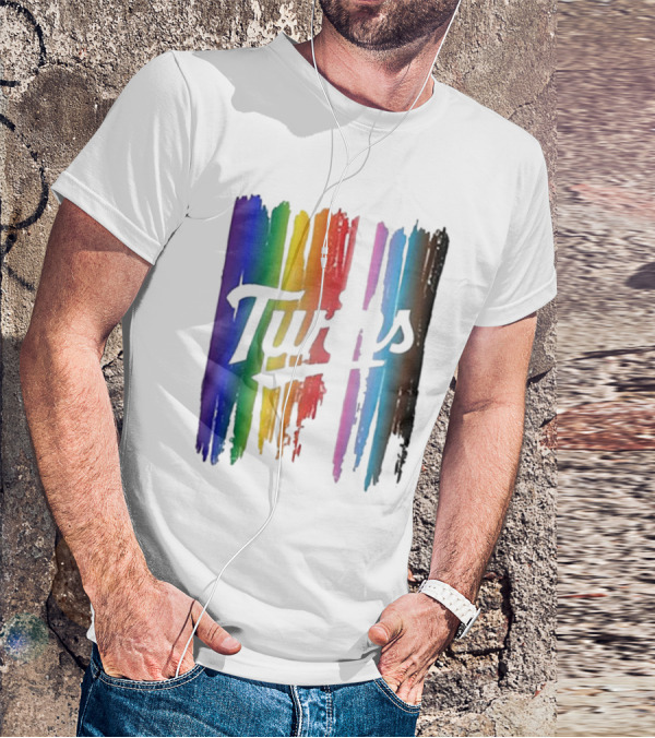 Twins Pride Day Rainbow Brush Strokes T-Shirt