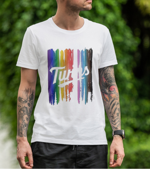 Twins Pride Day Rainbow Brush Strokes T-Shirt