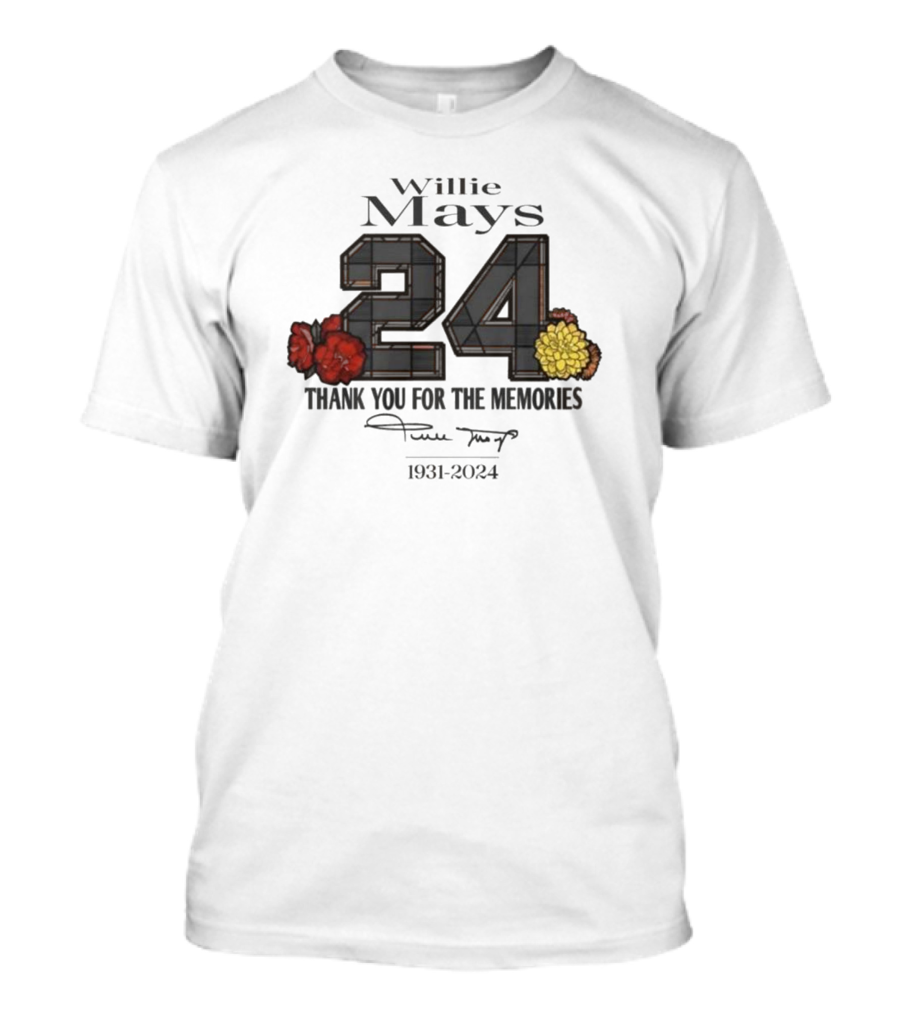 Willie Mays 24 Thank You For The Memories Signature 1931-2024 T-Shirt