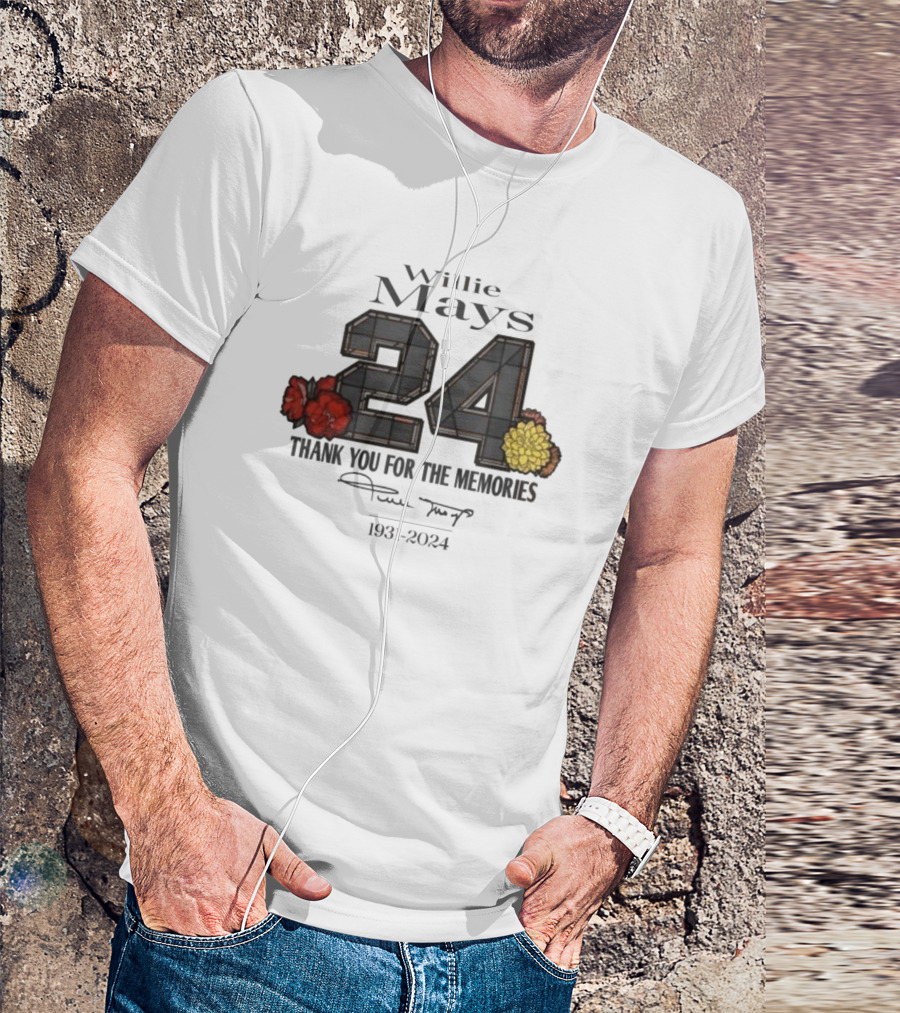 Willie Mays 24 Thank You For The Memories Signature 1931-2024 T-Shirt