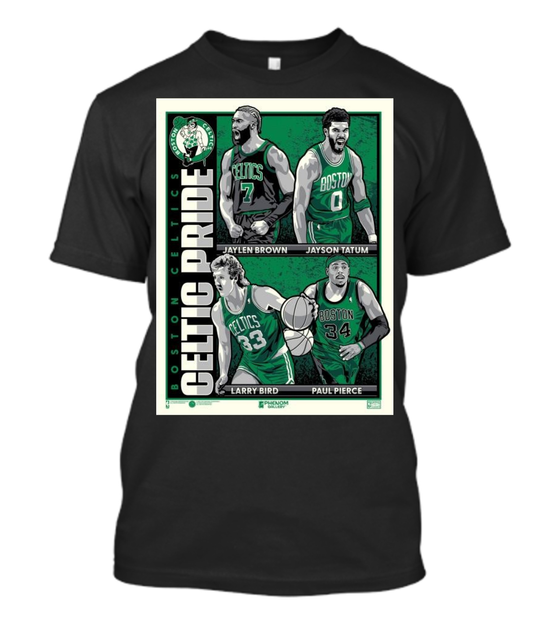 Boston Celtics Celtic Pride Jaylen Brown Jayson Tatum Larry Bird Paul Pierce Cartoon T-Shirt
