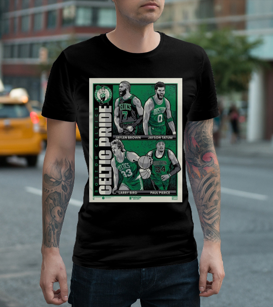 Boston Celtics Celtic Pride Jaylen Brown Jayson Tatum Larry Bird Paul Pierce Cartoon T-Shirt