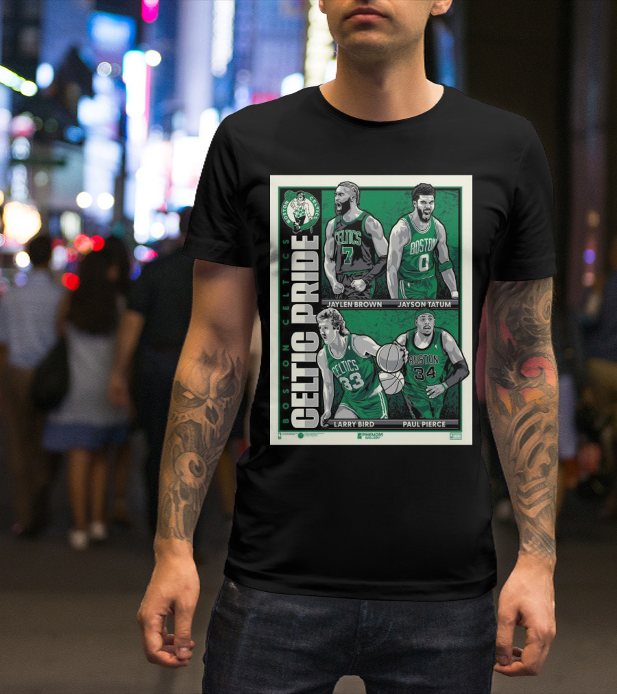 Boston Celtics Celtic Pride Jaylen Brown Jayson Tatum Larry Bird Paul Pierce Cartoon T-Shirt