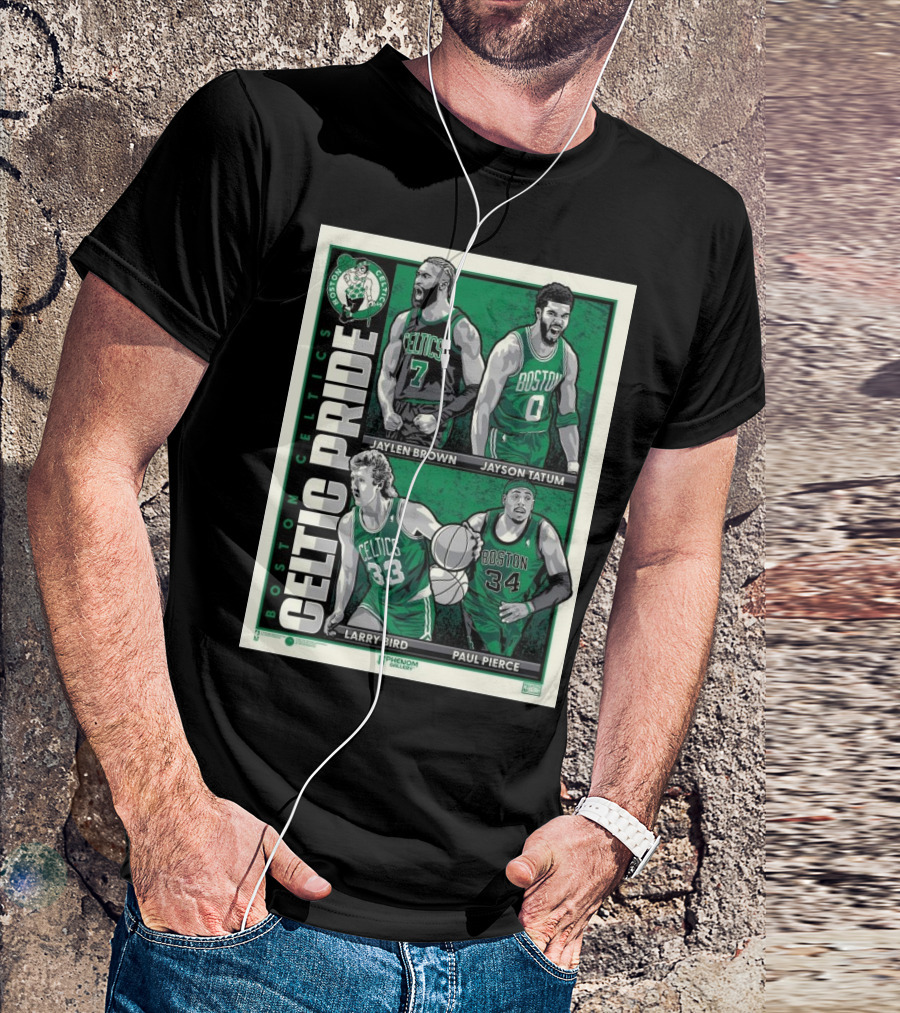 Boston Celtics Celtic Pride Jaylen Brown Jayson Tatum Larry Bird Paul Pierce Cartoon T-Shirt