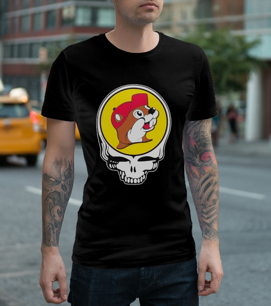 Buc-ee's Beaver in Grateful Dead Skull T-Shirt