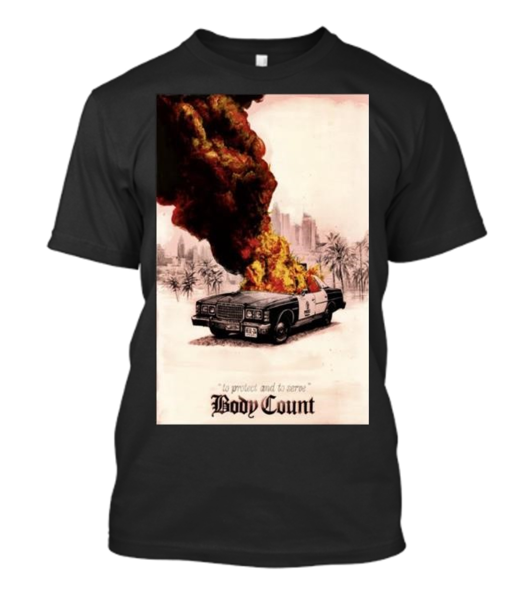Body Count Clisson France June 28 2024 Burning Police Car Palm Trees T-Shirt