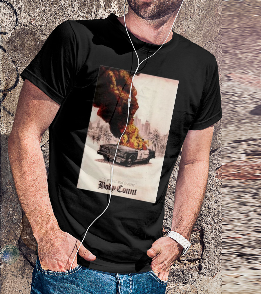 Body Count Clisson France June 28 2024 Burning Police Car Palm Trees T-Shirt