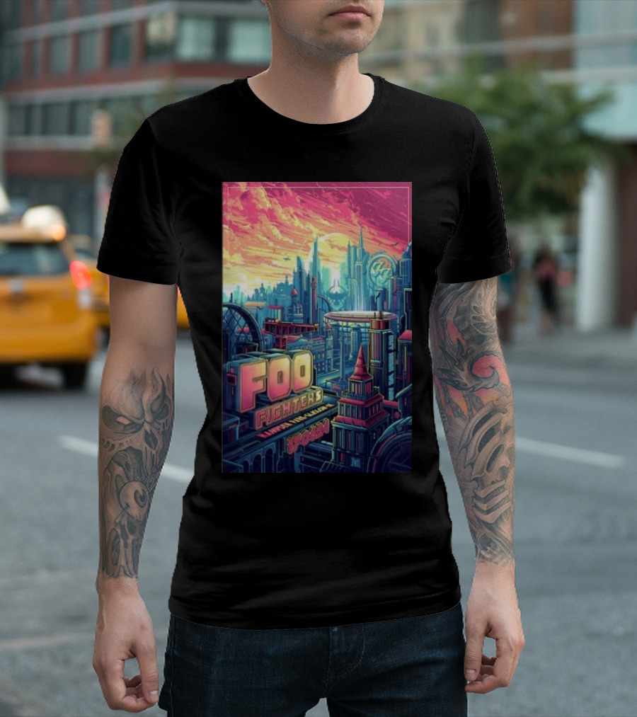 Foo Fighters Hampden Park June 17 2024 Futuristic Cityscape Concert T-Shirt