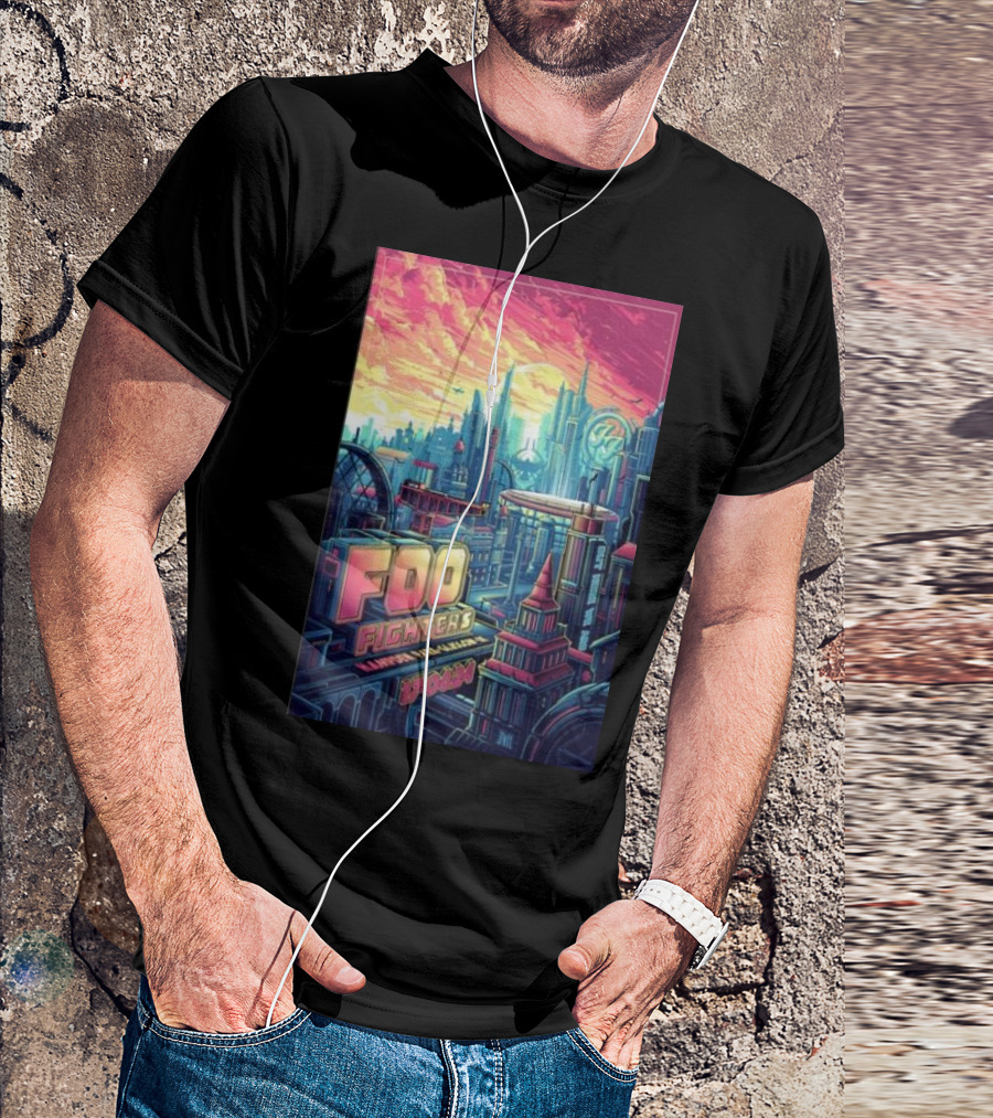 Foo Fighters Hampden Park June 17 2024 Futuristic Cityscape Concert T-Shirt