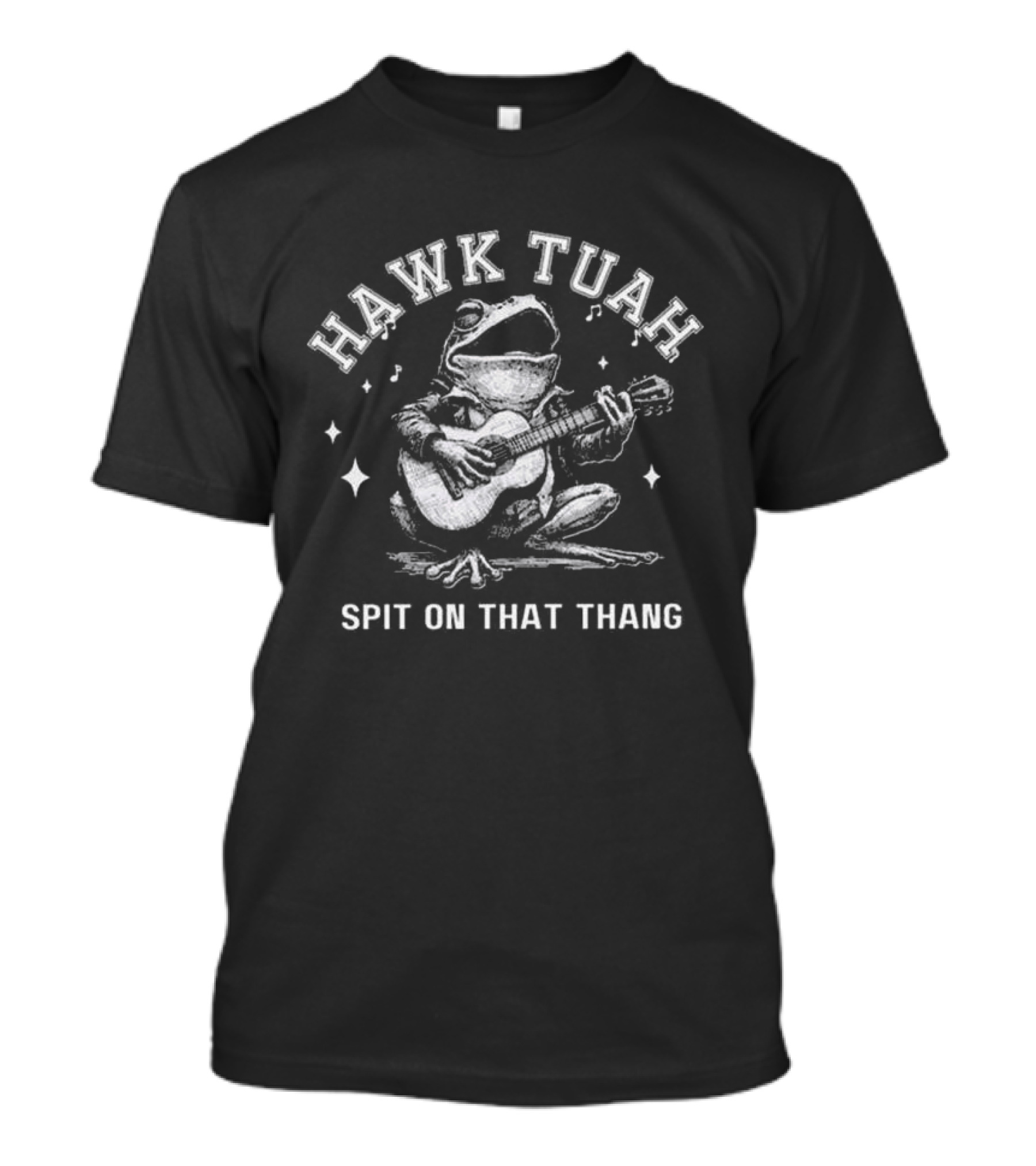 Hawk Tuah Frog Playing Guitar Spit On That Thang Music Notes T-Shirt