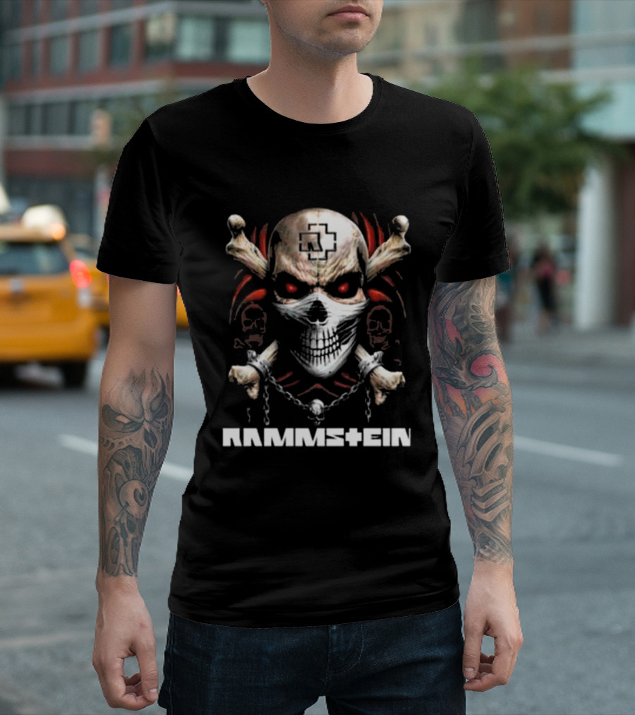 Rammstein Skull Crossbones Red Eyes Chain T-Shirt