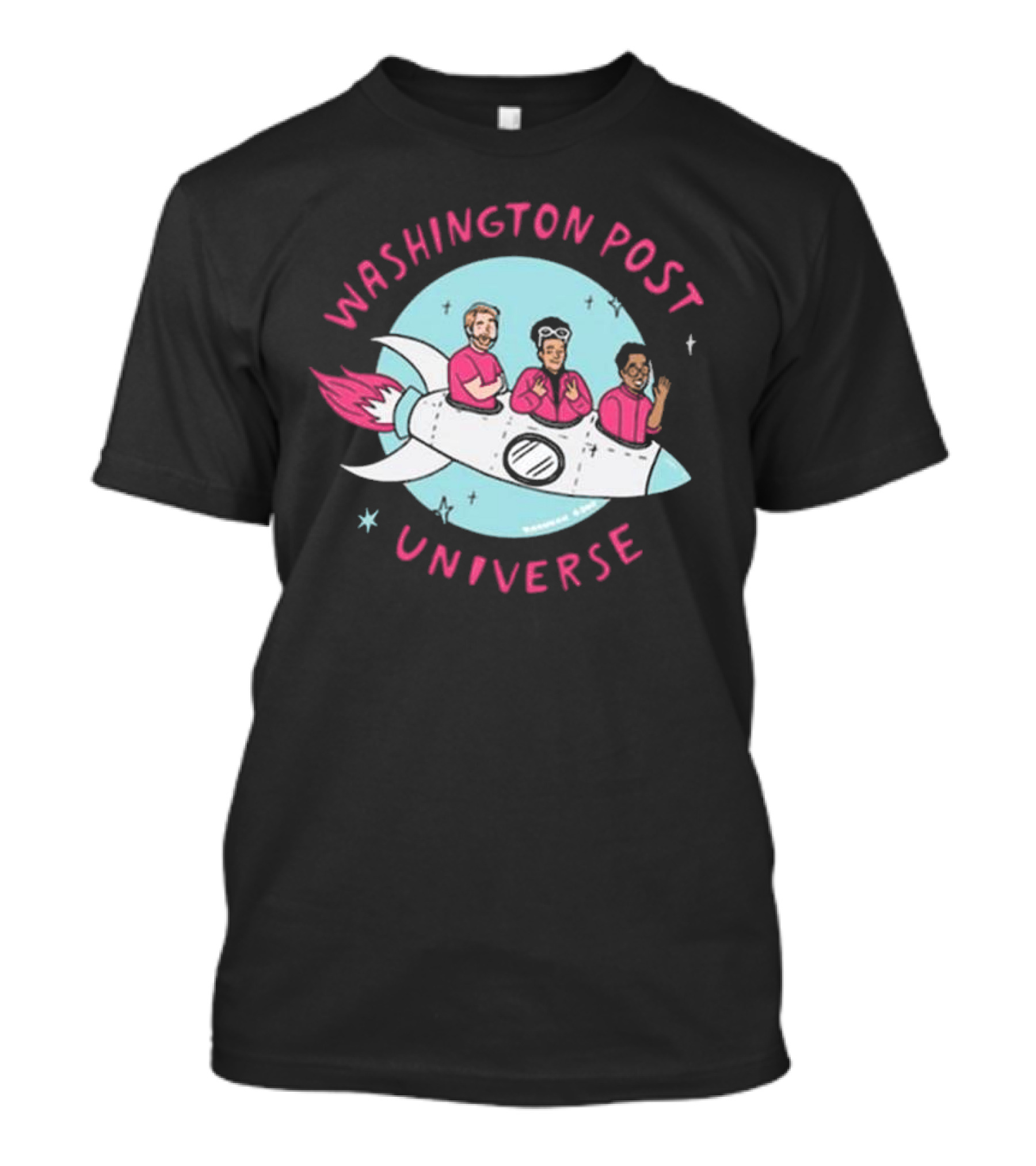 Washington Post Universe Rocket With Three People In Space T-Shirt
