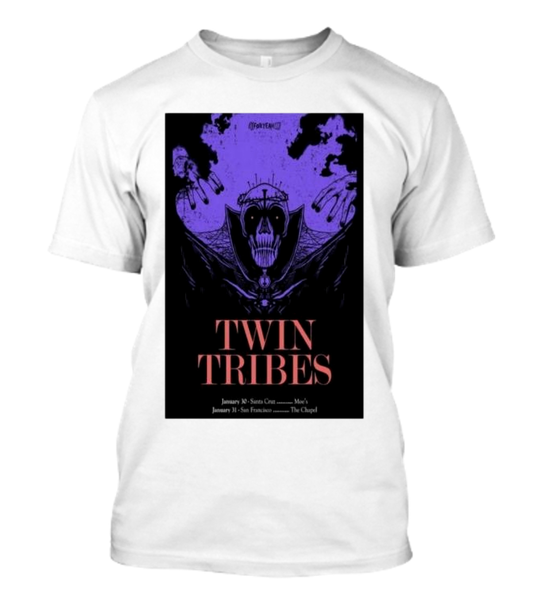 Twin Tribes January 30 2024 Santa Cruz Show Poster With Gothic Skull Motif And Hands T-Shirt