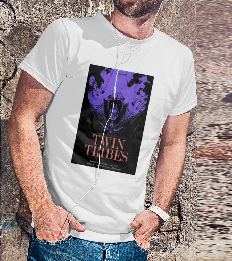 Twin Tribes January 30 2024 Santa Cruz Show Poster With Gothic Skull Motif And Hands T-Shirt