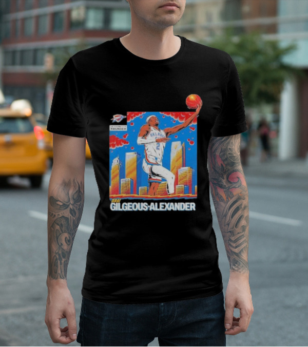 Oklahoma City Thunder Shai Gilgeous-Alexander Skyline Basketball Playoff T-Shirt
