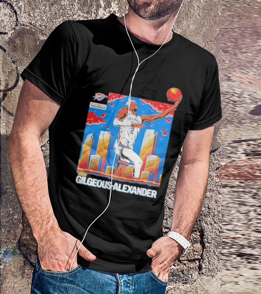 Oklahoma City Thunder Shai Gilgeous-Alexander Skyline Basketball Playoff T-Shirt