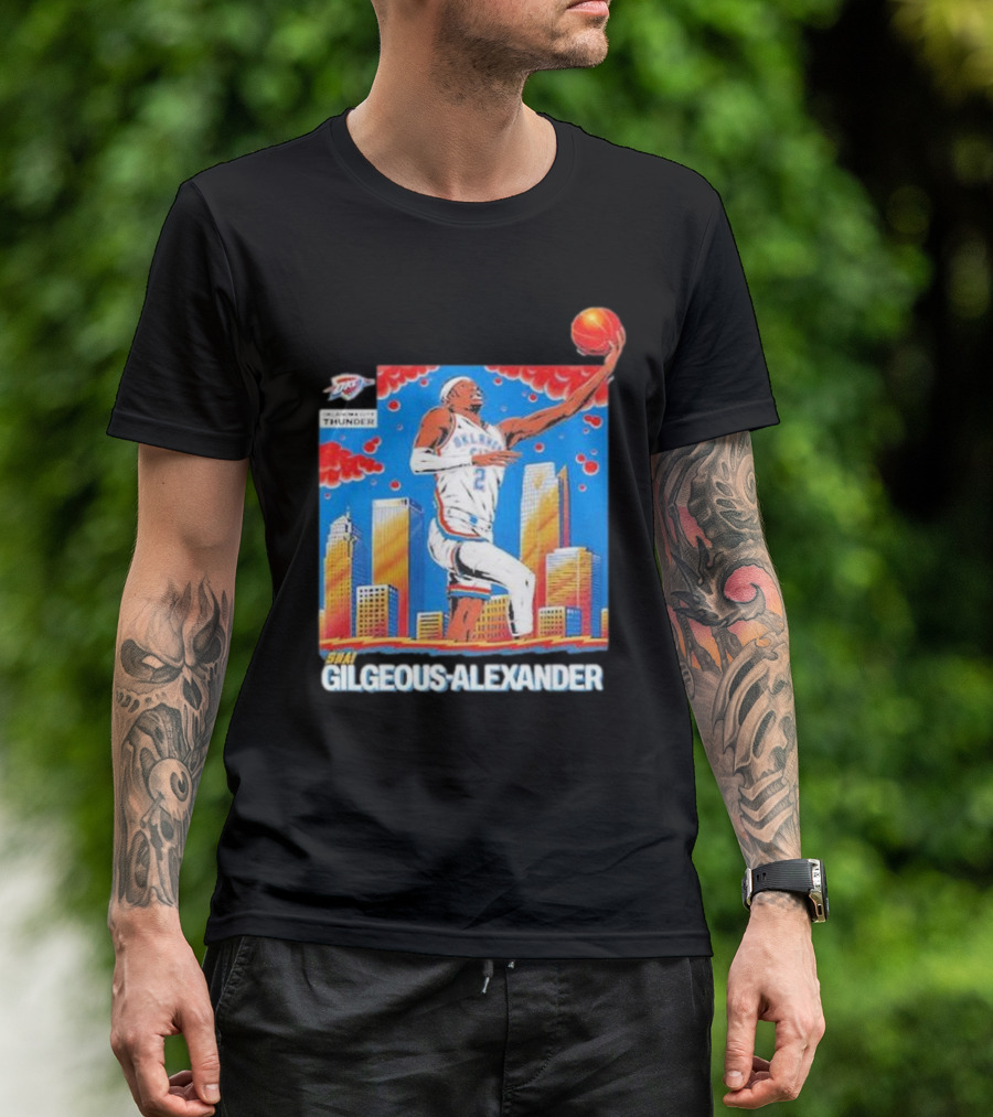 Oklahoma City Thunder Shai Gilgeous-Alexander Skyline Basketball Playoff T-Shirt