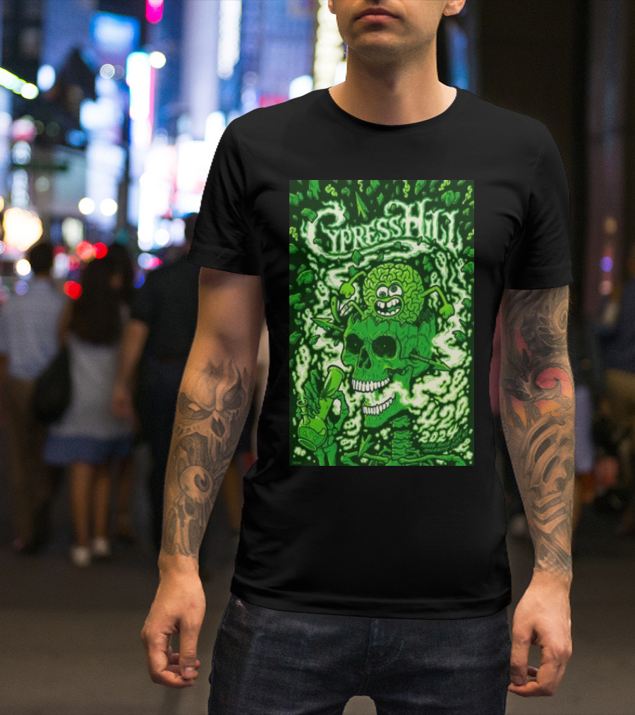 Cypress Hill 4-20-2024 Atlantic City NJ Green Skull Brain T-Shirt