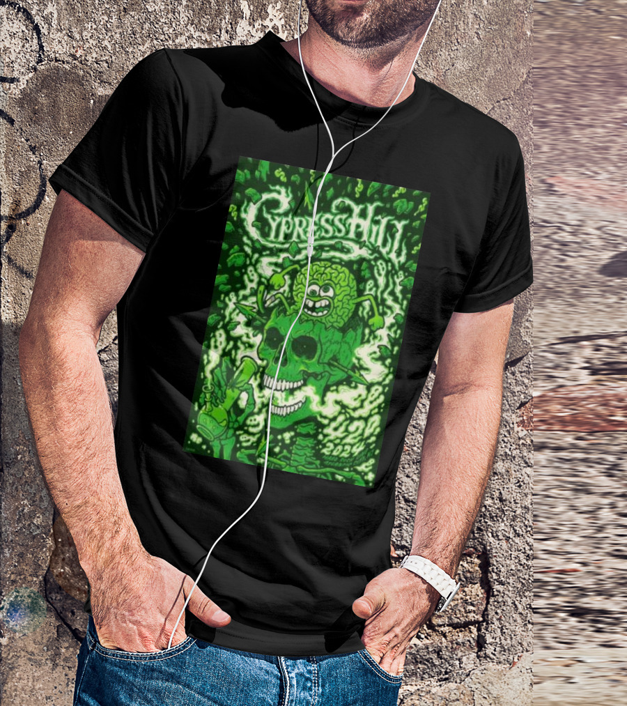Cypress Hill 4-20-2024 Atlantic City NJ Green Skull Brain T-Shirt