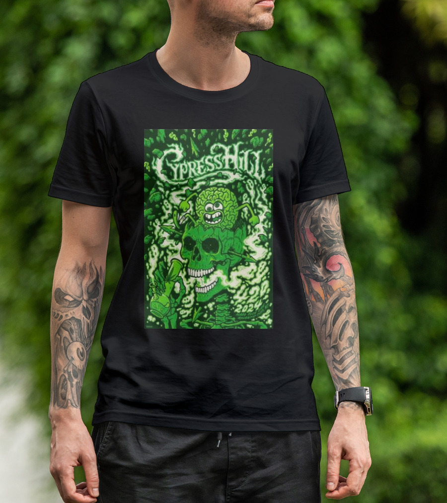 Cypress Hill 4-20-2024 Atlantic City NJ Green Skull Brain T-Shirt