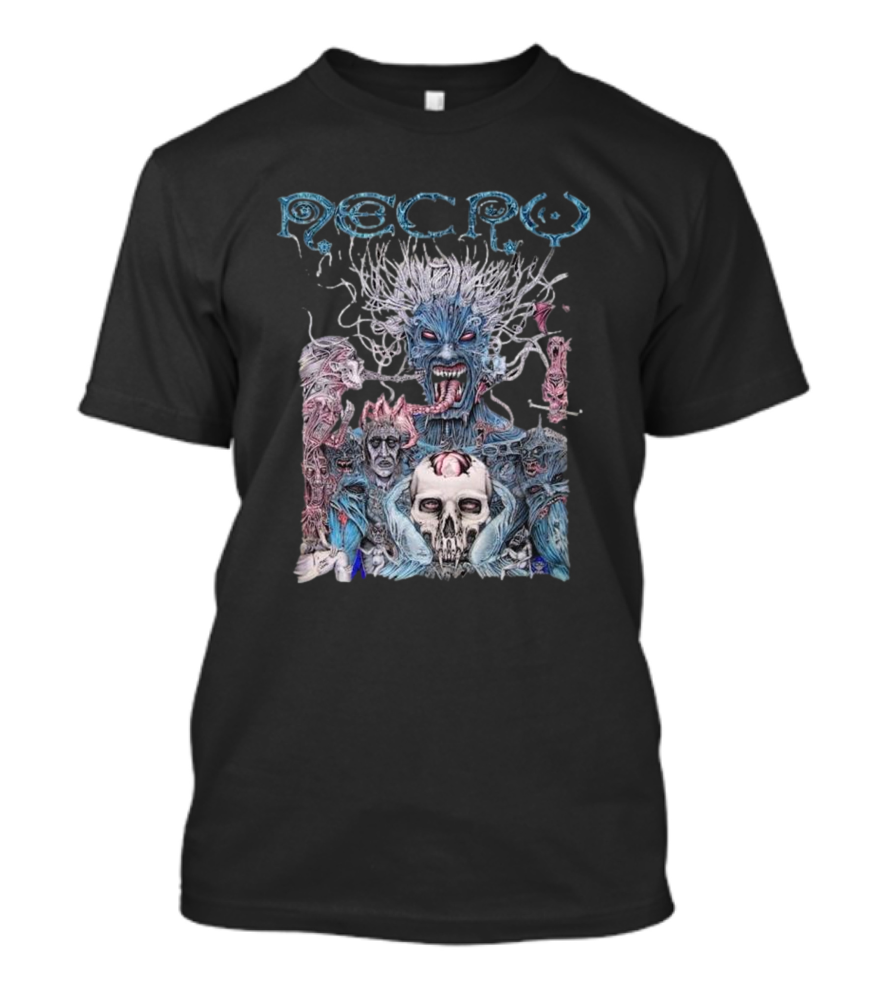 Necro Electric Messiah Skull And Demonic Figures With Tree Hair T-Shirt