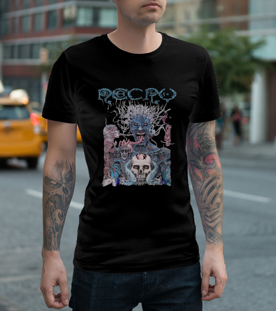 Necro Electric Messiah Skull And Demonic Figures With Tree Hair T-Shirt