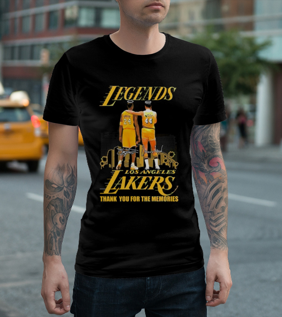 Legends Kobe Bryant Jerry West Los Angeles Lakers Thank You For The Memories Signatures T-Shirt