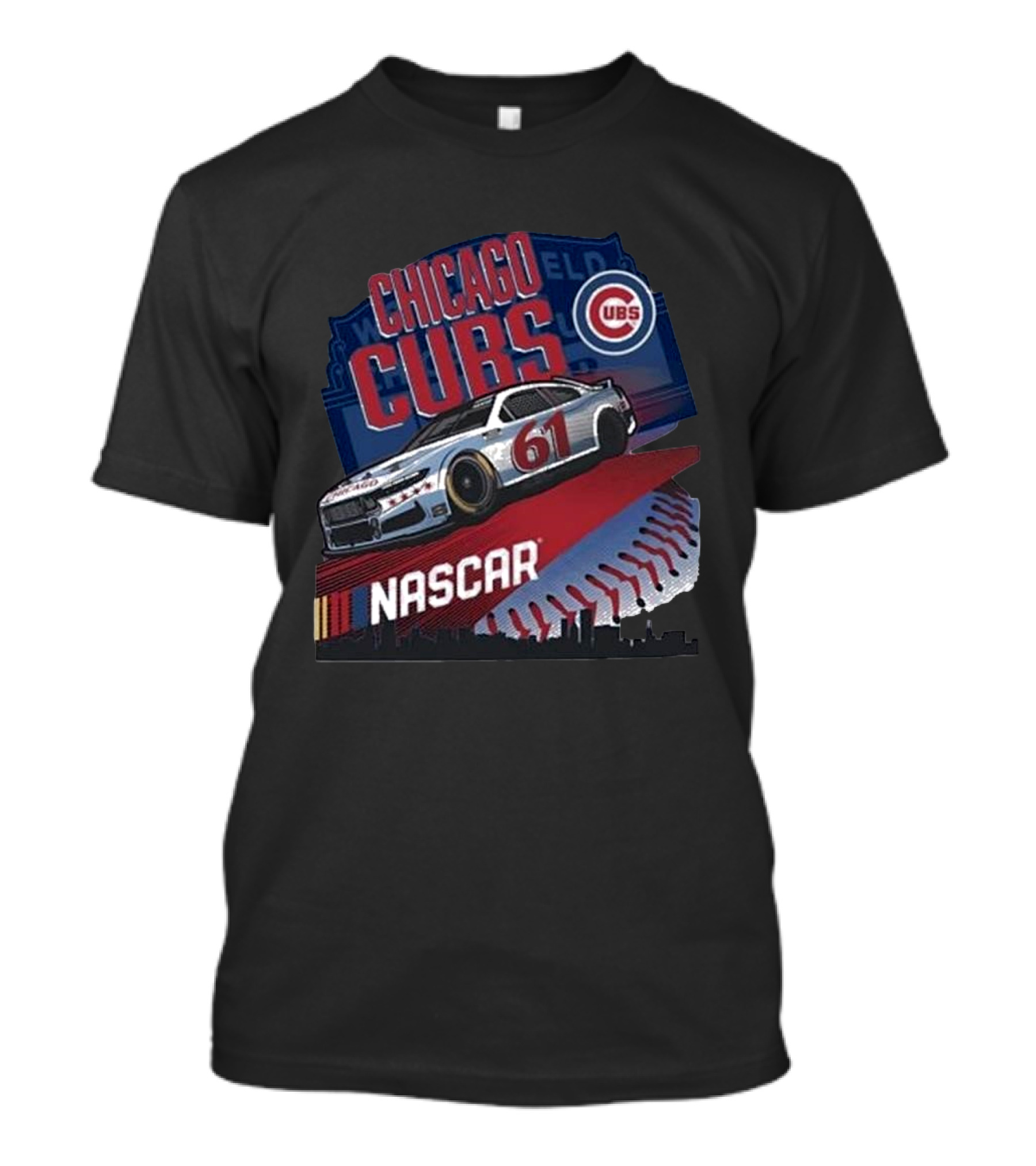 Chicago Cubs NASCAR Racing Wrigley Field 2024 Car 61 Baseball Skyline T-Shirt