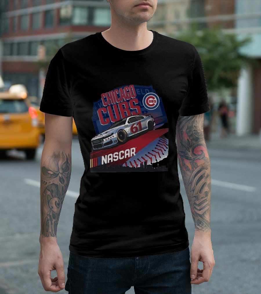 Chicago Cubs NASCAR Racing Wrigley Field 2024 Car 61 Baseball Skyline T-Shirt
