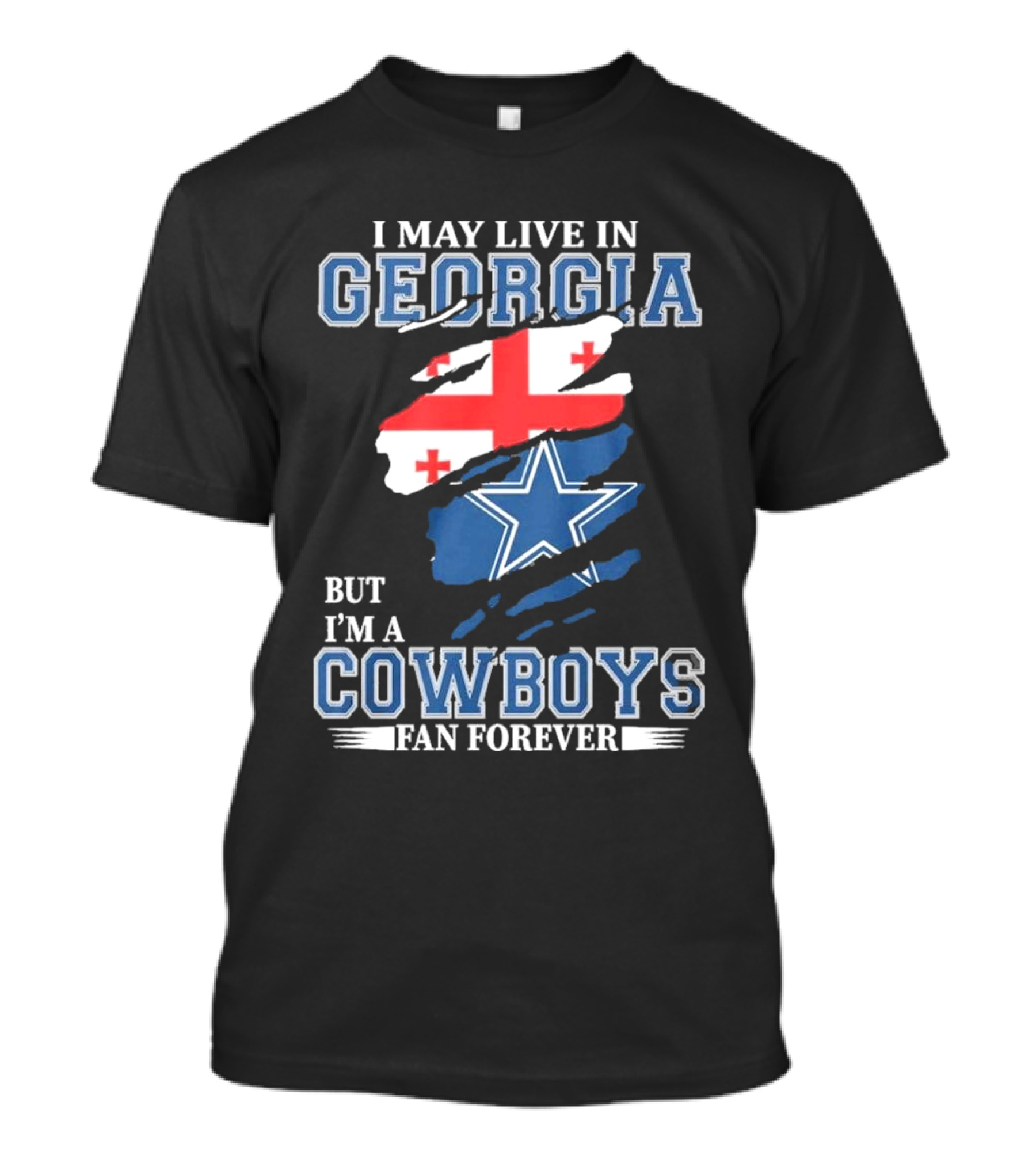 I May Live In Georgia But I’m A Cowboys Fan Forever NFL Dallas Cowboys Georgia Flag Dallas Star T-Shirt