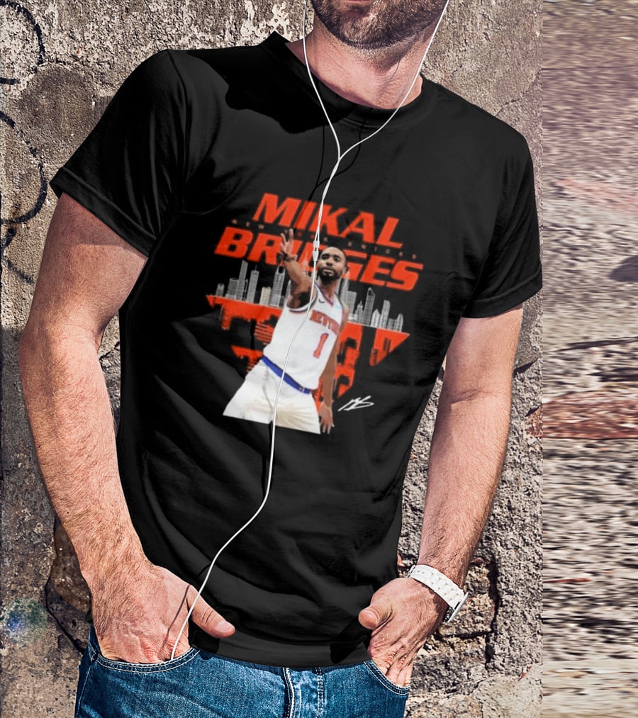 Mikal Bridges New York Knicks Skyline Signature Number 1 T-Shirt