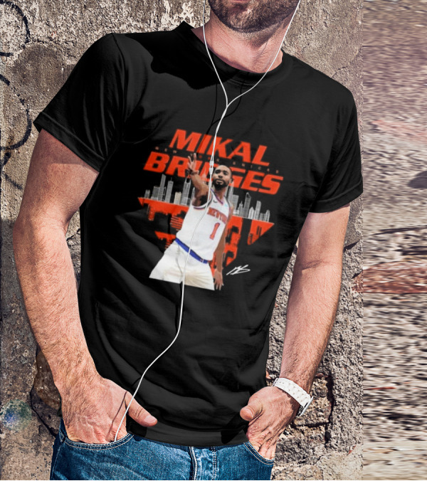 Mikal Bridges New York Knicks Skyline Signature Number 1 T-Shirt