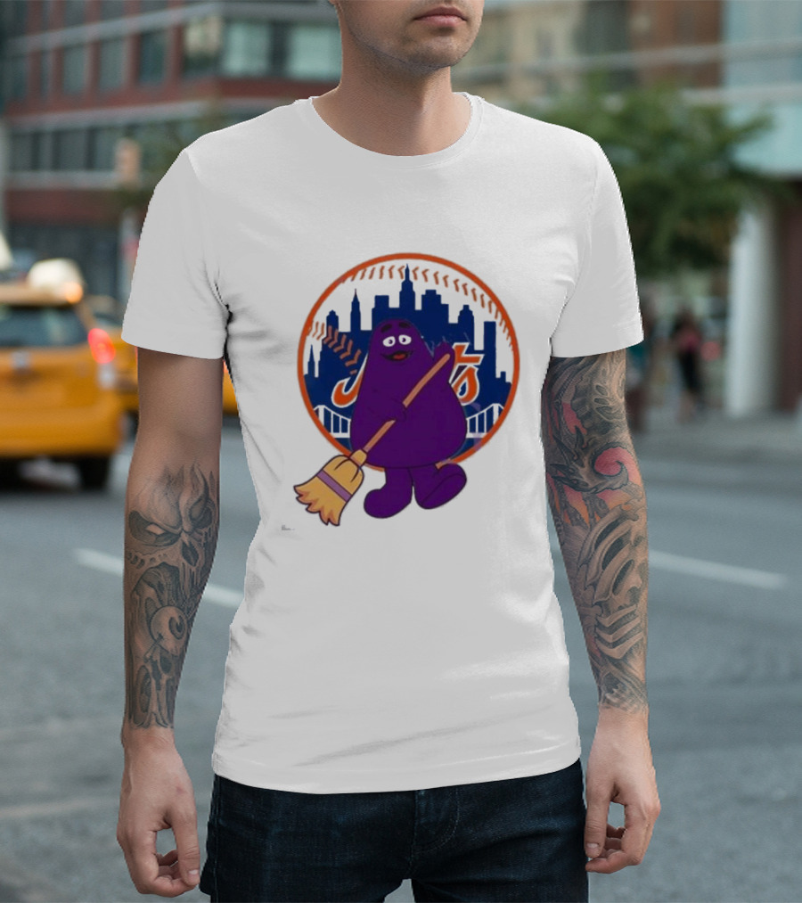 New York Mets Grimace Character Broom Sweep LFGM T-Shirt
