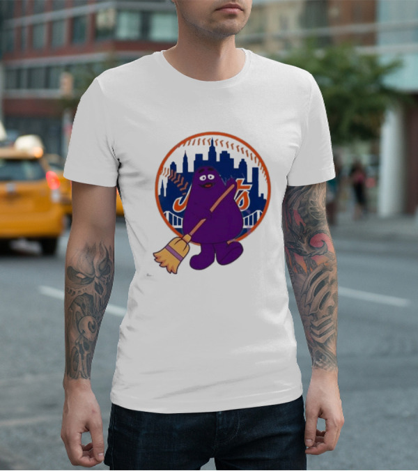 New York Mets Grimace Character Broom Sweep LFGM T-Shirt