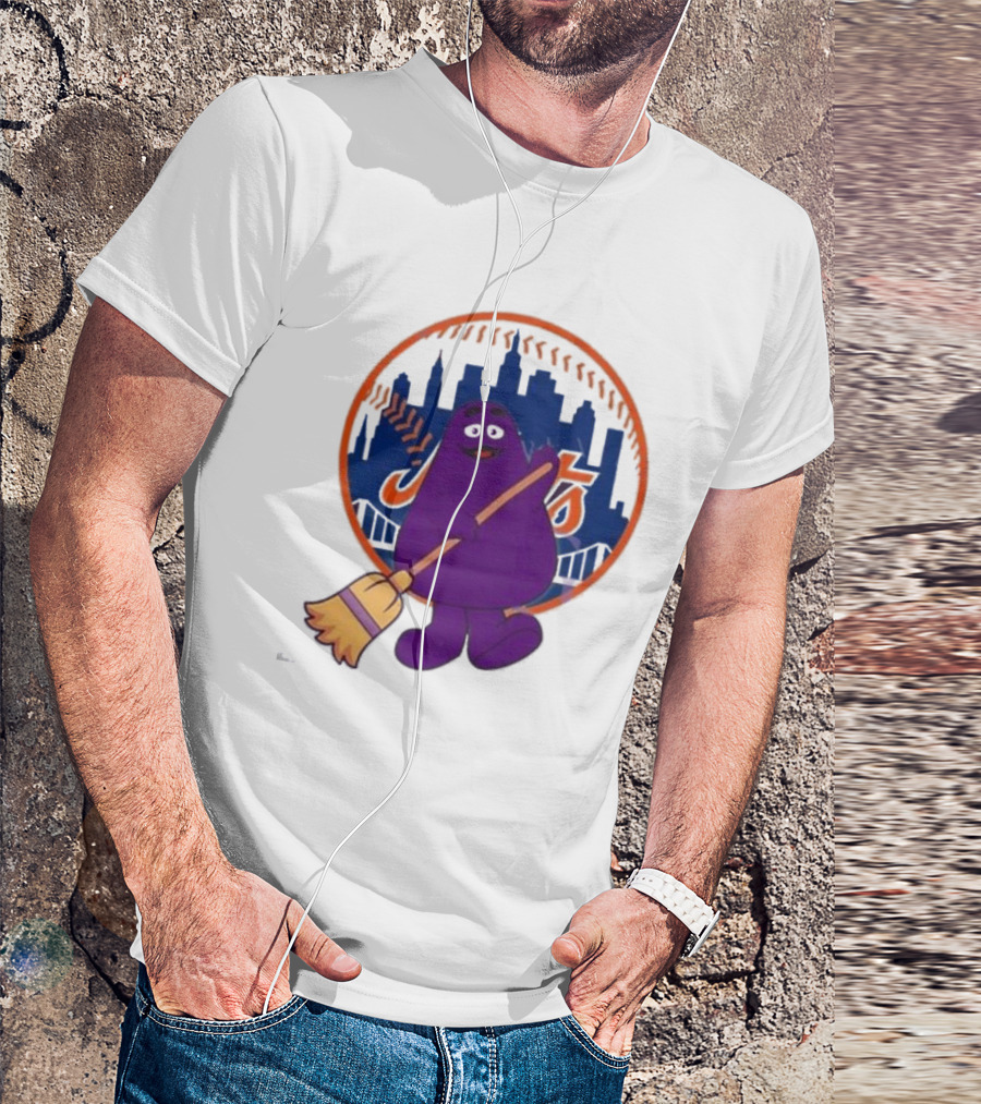 New York Mets Grimace Character Broom Sweep LFGM T-Shirt