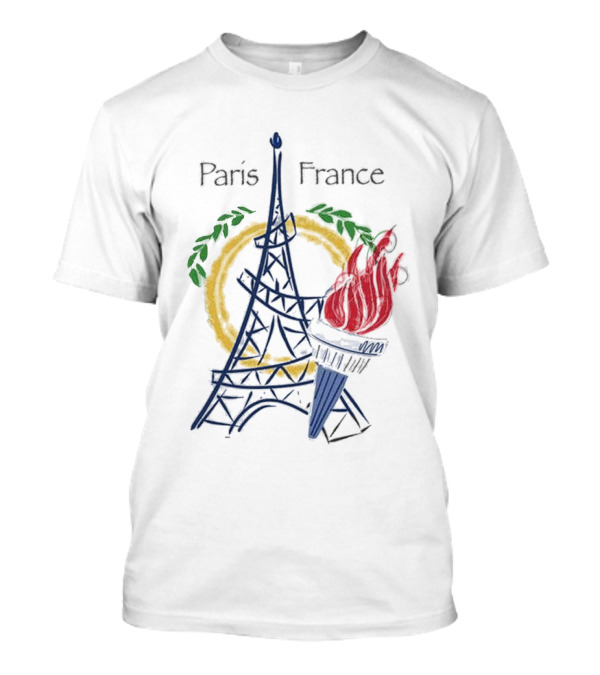 Paris France Eiffel Torch Olympic Laurel Icons T-Shirt