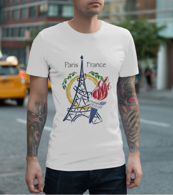 Paris France Eiffel Torch Olympic Laurel Icons T-Shirt