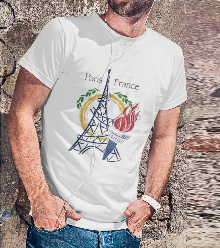 Paris France Eiffel Torch Olympic Laurel Icons T-Shirt