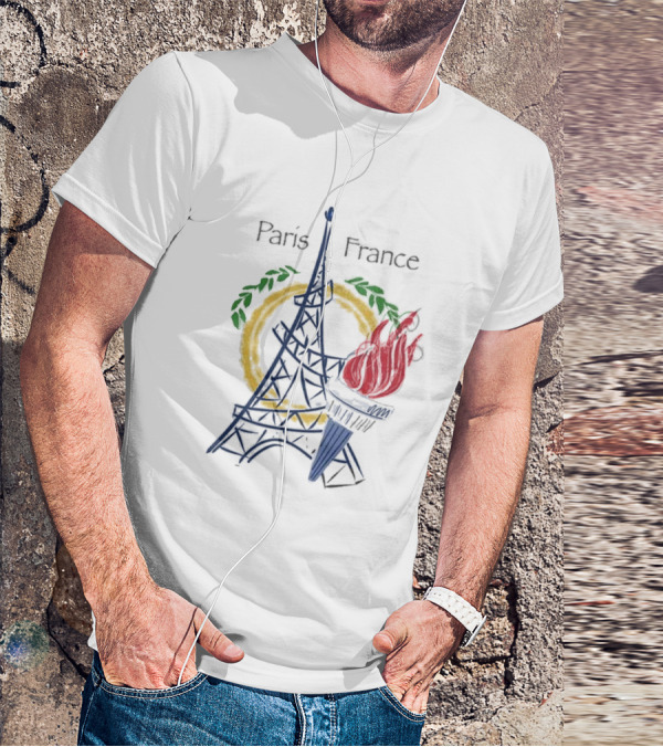 Paris France Eiffel Torch Olympic Laurel Icons T-Shirt