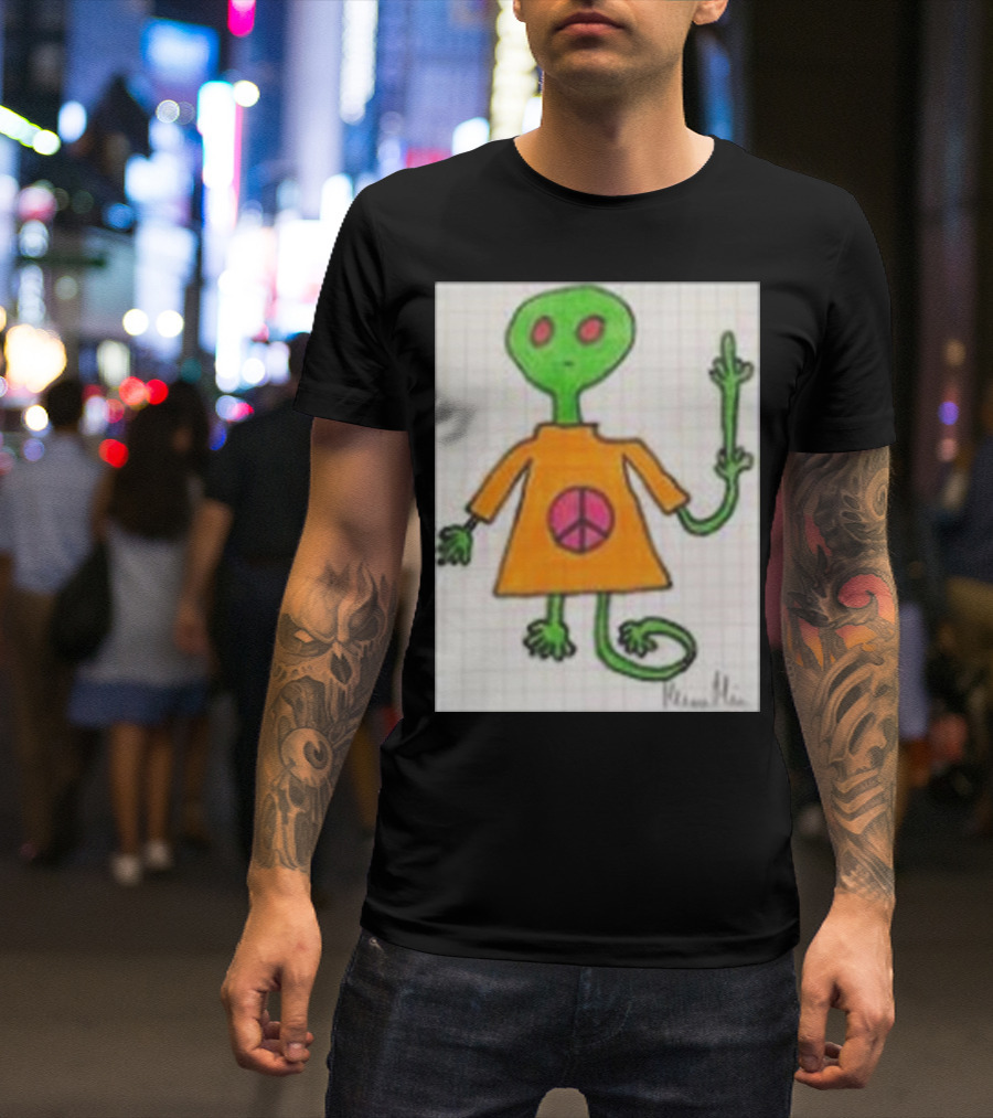 Radiation Exposure Peace Alien Drawing T-Shirt