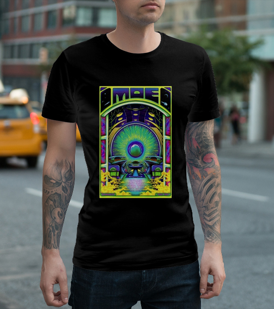 Moe Band Summer Show 2024 Psychedelic Tour Poster with Cosmic Neon Vibes T-Shirt