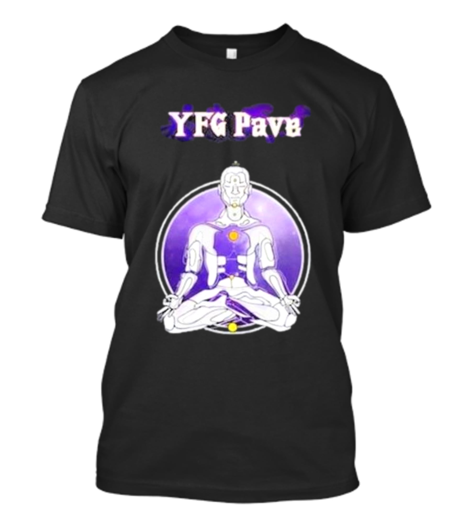 YFG Pave 444 Meditating Robotic Figure Purple Mandala T-Shirt