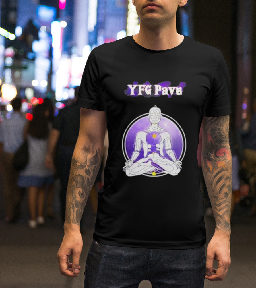 YFG Pave 444 Meditating Robotic Figure Purple Mandala T-Shirt
