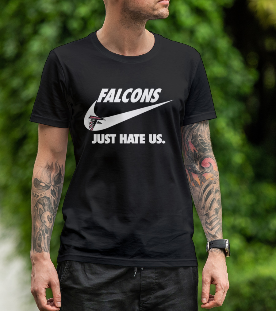Atlanta Falcons Just Hate Us Logo Swoosh T-Shirt