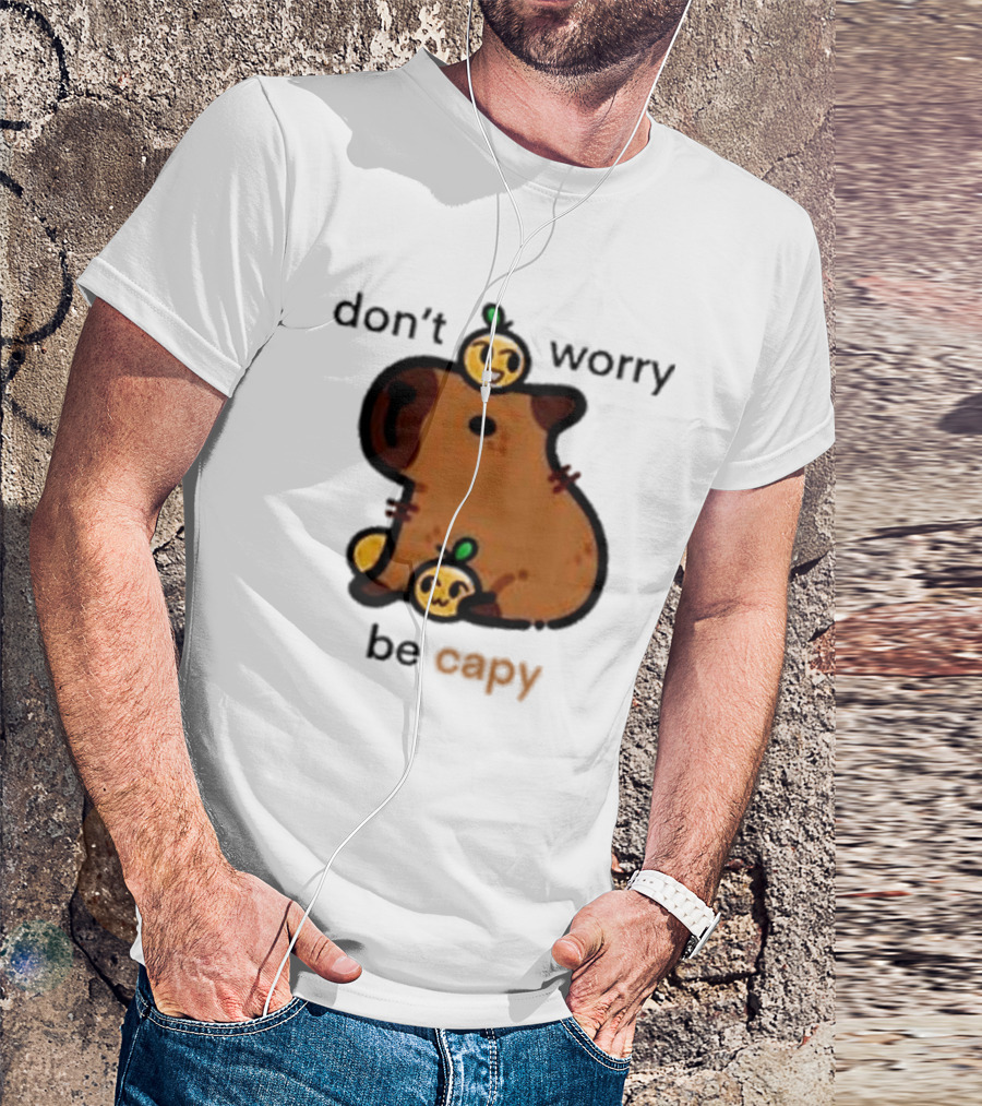 Eveoart Don’t Worry Be Capy Cute Capybara With Fruit Companions T-Shirt